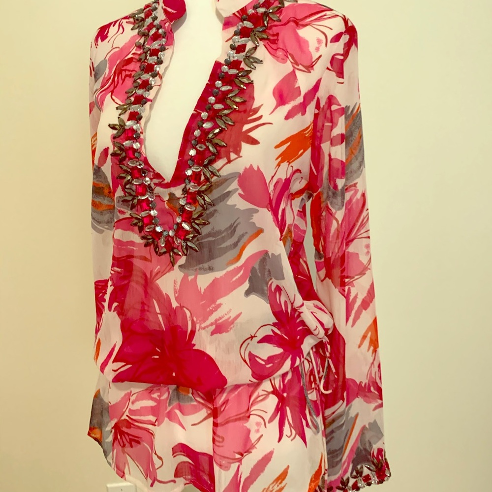 Bright sheer summer blouse or swim cover up!